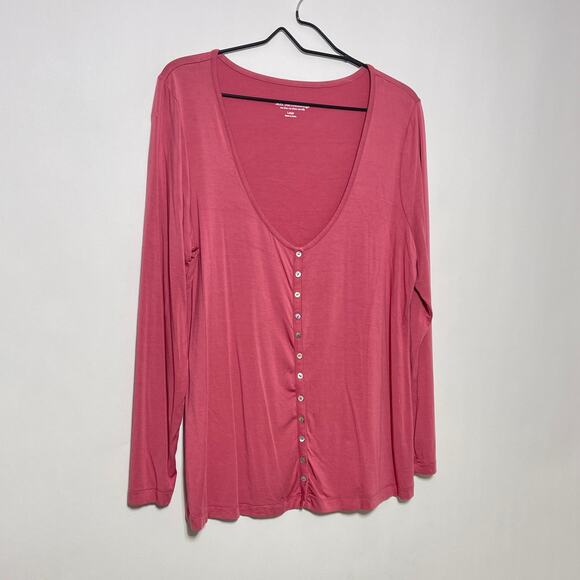 Soft Surroundings Henley Shirt Womens Large Pink Scoop Neck Button Down Knit Top - Picture 2 of 7